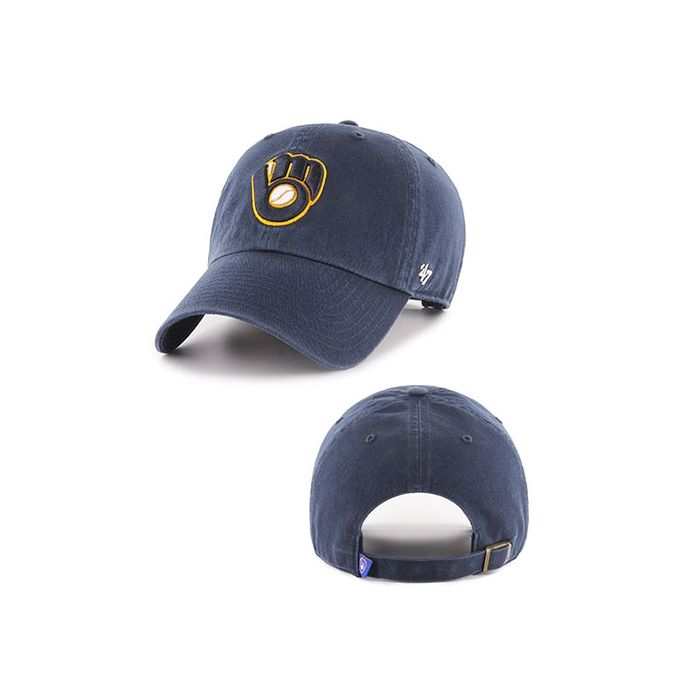 Youth Milwaukee Brewers '47 Navy Team Logo Clean Up Adjustable Hat