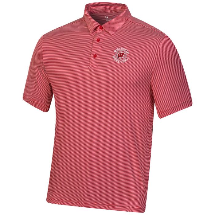 Wisconsin Badgers Under Armour Red Basketball Stripe Polo | UWshop.com