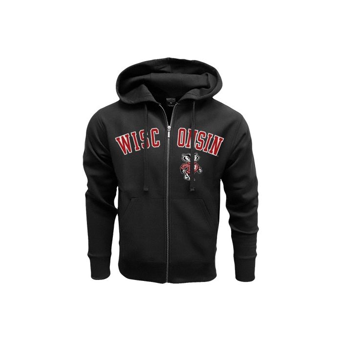 Wisconsin Badgers Black Tackle Twill Offset Bucky Lindy Zip Hooded