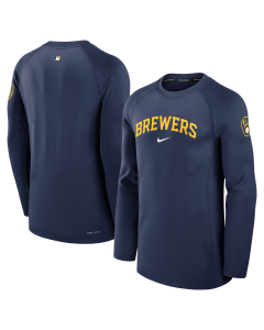 Milwaukee Brewers Nike Navy Authentic Collection Game Time Long Sleeve Crew