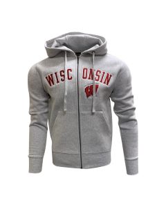 Wisconsin Badgers Gray Tackle Twill Offset W Lindy Full Zip Hooded Sweatshirt