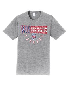 Wisconsin Badgers 2023 Gray Stars & Stripes Bucky Independence Day T-Shirt