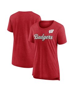 Wisconsin Badgers Red Women's Script Tribled T-Shirt