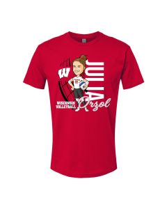 Wisconsin Badgers Red Volleyball Julia Orzol Caricature Stance T-Shirt