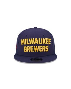 Milwaukee Brewers New Era Navy Stacked Mesh 9FIFTY Adjustable Snapback Cap