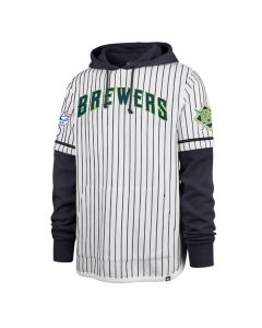 Milwaukee Brewers '47 Brand White Pinstripe Shortstop Hooded Sweatshirt