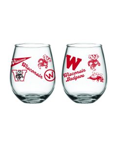 Wisconsin Badgers Indigo Falls 15oz Vault Logo Stemless Wine Glass