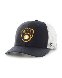 Milwaukee Brewers '47 Brand Navy Ball & Glove Trucker Adjustable Cap