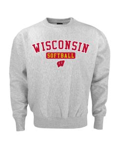 Wisconsin Badgers Silver Gray Softball Tackle Twill Disc Crewneck Sweatshirt