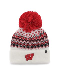 Wisconsin Badgers '47 Brand White Women's Elsa Cuffed Pom Knit