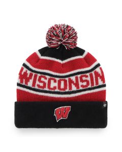 Wisconsin Badgers '47 Brand Youth Red & Black Hangtime Cuffed Pom Knit Cap