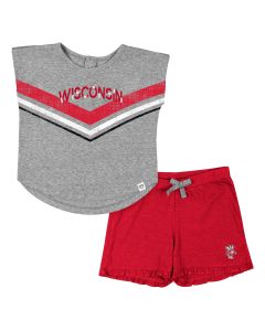 Wisconsin Badgers Colosseum Gray & Red Infant Girls Snowball T-Shirt And Shorts Set