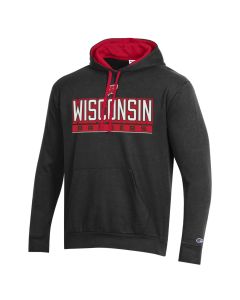 Wisconsin Badgers Champion Black Tackle Twill Block Letter Hooded Sweatshirt