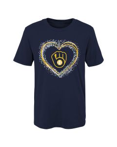 Milwaukee Brewers Navy Girls 4-7 Heart Shot T-Shirt