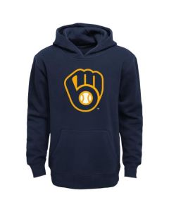 Milwaukee Brewers Navy Youth Basic Ball & Glove Logo Hooded Sweatshirt