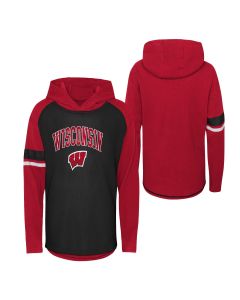 Wisconsin Badgers Outerstuff Black & Red 4-7 Playbook Thermal Long Sleeve Hood