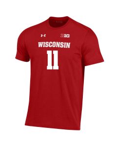 Wisconsin Badgers Under Armour Red Youth Basketball #11 Klesmit Name & Number Performance Cotton T-Shirt