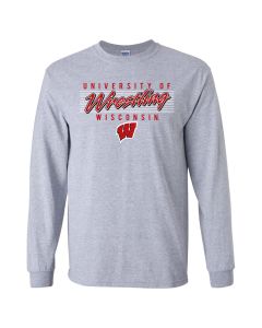 Wisconsin Badgers Gray Wrestling Retro Script Long Sleeve T-Shirt