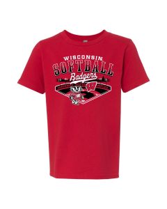 Wisconsin Badgers Red Youth Softball Skyline T-Shirt