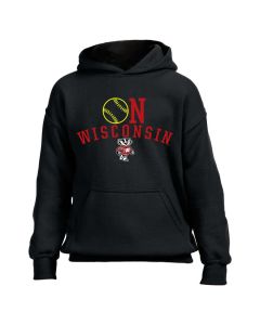 Wisconsin Badgers Black Youth Softball On Wisconsin Hooded Sweatshirt