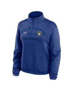 Milwaukee Brewers Nike Blue Women's Splice Rewind 1/2 Zip Semi-Cropped Pullover