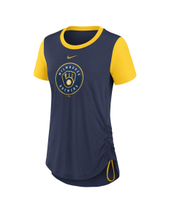 Milwaukee Brewers Nike Women's Navy Cinch Hipster Short Sleeve T-Shirt