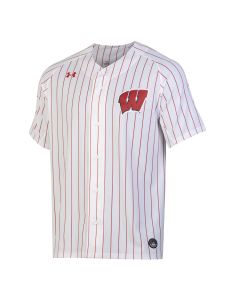 Wisconsin Badgers Under Armour White Pinstripe Button Baseball Style Jersey