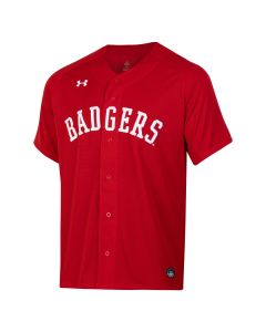 Wisconsin Badgers Under Armour Red Arch Button Baseball Style Jersey