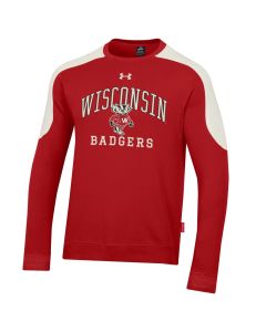 Wisconsin Badgers Under Armour Red Iconic Arch Bucky Crewneck Sweatshirt