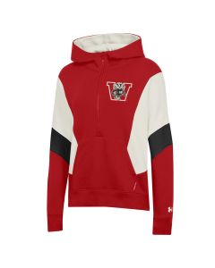 Wisconsin Badgers Under Armour Red Women's Iconic Block W Bucky 1/2 Zip Hooded Sweatshirt