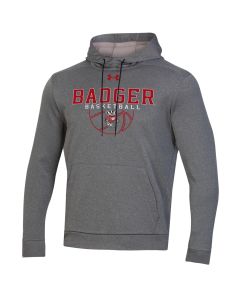Wisconsin Badgers Under Armour Gray Basketball Badger Armour Fleece Hooded Sweatshirt