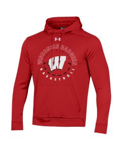 Wisconsin Badgers Under Armour Red Basketball Circle Key Armour Fleece Hooded Sweatshirt