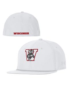 Wisconsin Badgers Under Armour White Block Bucky Fitted Cap