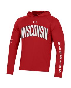 Wisconsin Badgers Under Armour Red Double Sleeve Tech Hooded Sweatshirt