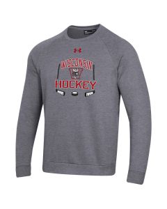 Wisconsin Badgers Under Armour Gray Hockey Double Stick Crewneck Sweatshirt