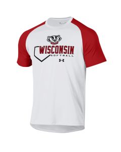 Wisconsin Badgers Under Armour White Softball Contrast Sleeve Tech T-Shirt