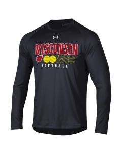 Wisconsin Badgers Under Armour Black Softball Faded Ball Tech Long Sleeve T-Shirt
