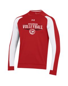 Wisconsin Badgers Under Armour Red Volleyball Gameday Tech Terry Crewneck Sweatshirt
