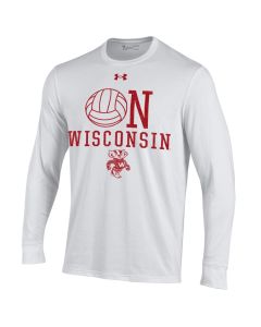 Wisconsin Badgers Under Armour White Volleyball On Wisconsin Long Sleeve T-Shirt