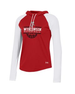 Wisconsin Badgers Under Armour Red Women's Basketball Gameday Tech Mesh Lightweight Long Sleeve Hood