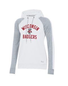 Wisconsin Badgers Under Armour White & Gray Women's Paterson Gameday Tech Terry Hooded Sweatshirt