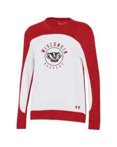 Wisconsin Badgers Under Armour White & Red Women's Wingra Gameday Tech Terry Crewneck Sweatshirt