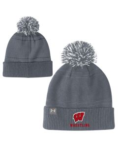 Wisconsin Badgers Under Armour Gray Wrestling Cuffed Pom Knit