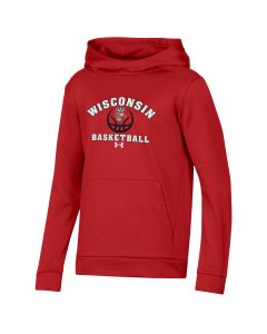 Wisconsin Badgers Under Armour Red Youth Basketball Armour Fleece Hooded Sweatshirt