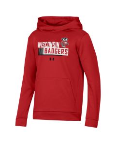 Wisconsin Badgers Under Armour Red Youth Double Screen Hooded Sweatshirt