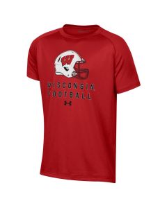 Wisconsin Badgers Under Armour Red Youth Helmet Tech T-Shirt