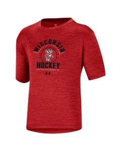 Wisconsin Badgers Under Armour Red Youth Hockey Step Off Vent Tech T-Shirt