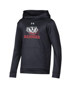Wisconsin Badgers Under Armour Black Youth Stack Bucky Hooded Sweatshirt