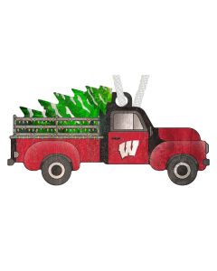 Wisconsin Badgers Fan Creations Wood Christmas Truck Ornament