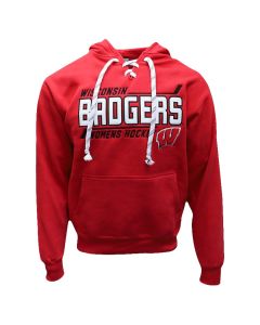 Wisconsin Badgers Red Women's Hockey Tackle Twill Double Stick Lace Hooded Sweatshirt